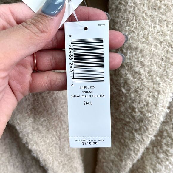 Eileen Fisher Jacket Women’s S Wheat Airy Boucle Italian Wool Shawl Collar Long - Picture 4 of 10